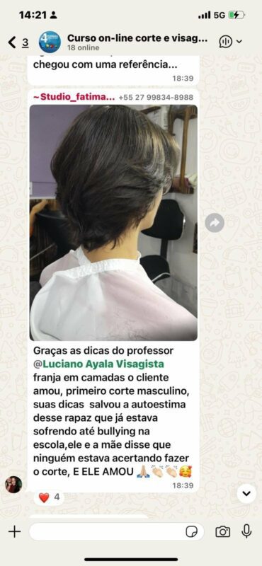Corte e Visagismo com Alma depoimento e resultados prints de alunos