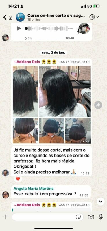 Corte e Visagismo com Alma depoimento e resultados prints de alunos