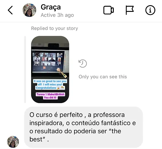 Curso Make it British depoimento e resultados prints de alunos