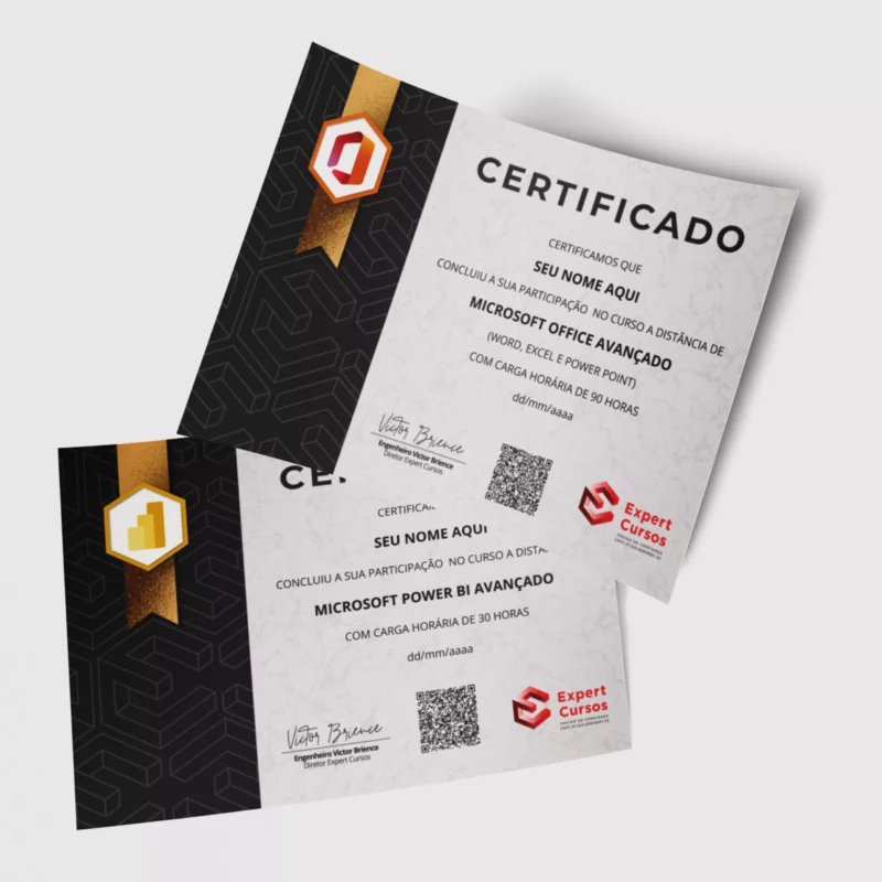 Formação Pacote Office e Power BI certificado mec valido