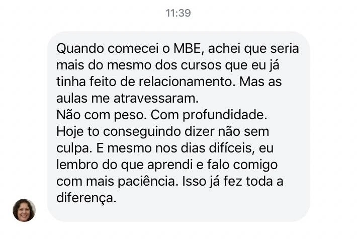MBE - Método de Blindagem Emocional depoimento e resultados prints de alunos